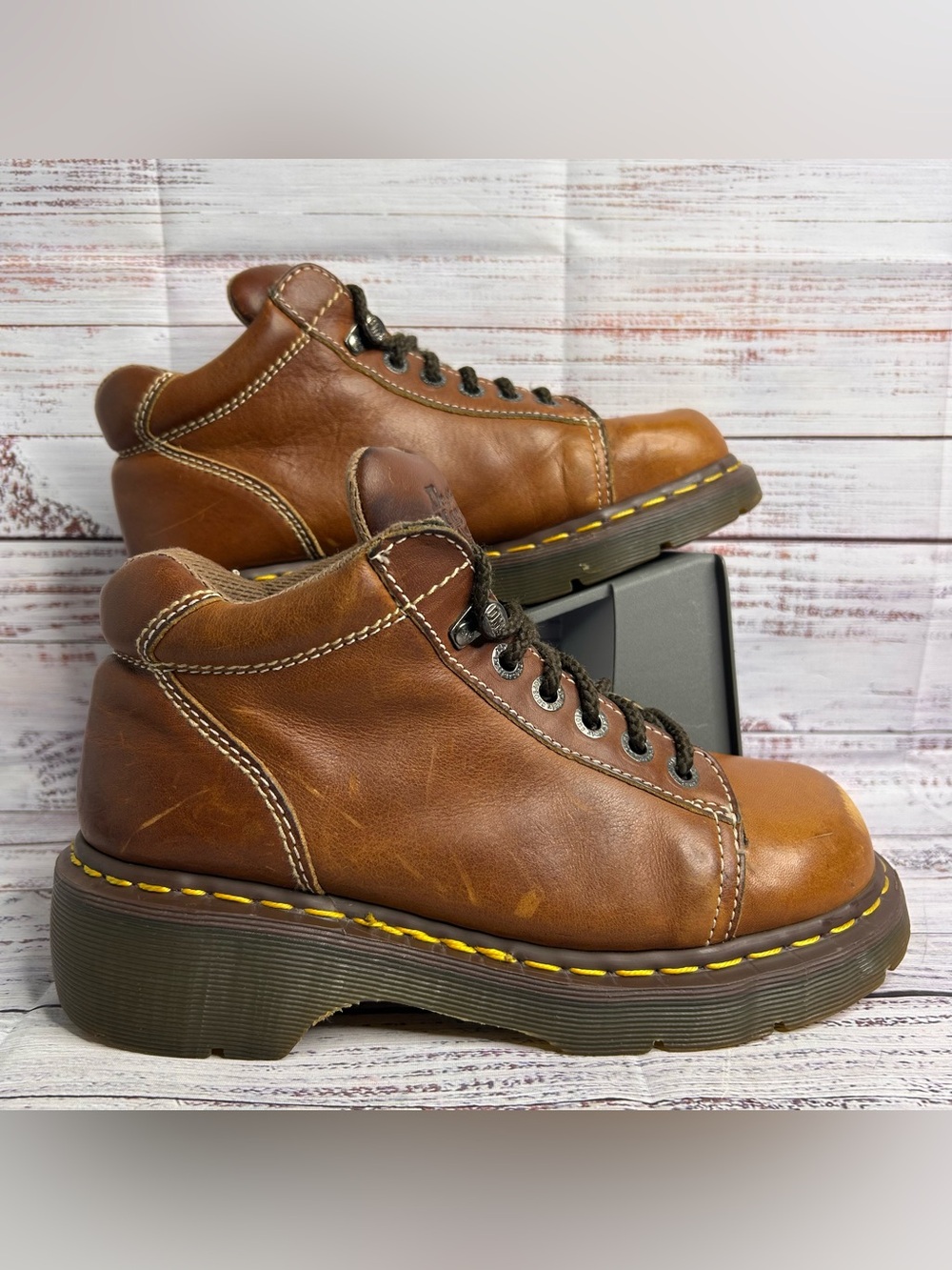 Vintage Dr. Martens 8542 Chunky Platform Leather Boots Brown Y2K Women’s Size 7